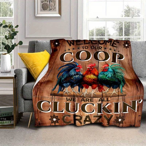 Joycorners Rooster Chickens Coop Wood Pattern Blanket