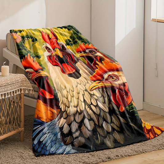 Joycorners Rooster Chickens Painting 3D Printed Blanket