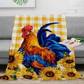 Joycorners Rooster Chickens Sunflower 3D Printed Blanket