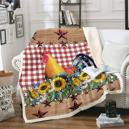 Joycorners Rooster Chickens Sunflower 3D Printed Blanket