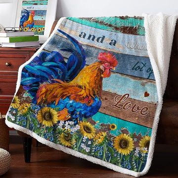 Joycorners Rooster Chickens Sunflower 3D Printed Blanket