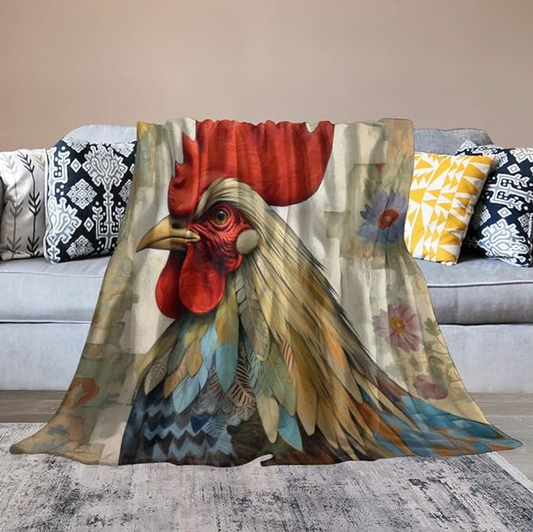 Joycorners Rooster Chickens Painting 3D Printed Blanket