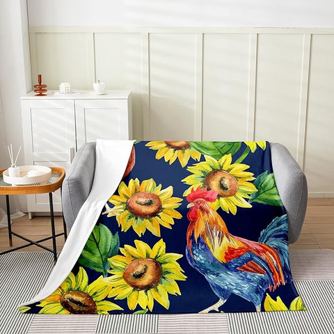 Joycorners Rooster Chickens Sunflower 3D Printed Blanket