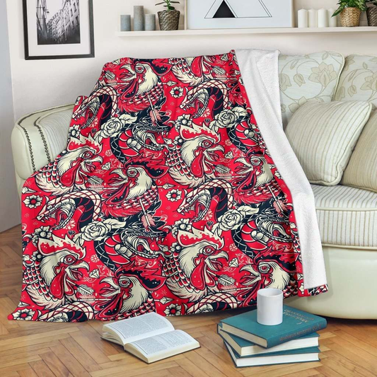 Joycorners Rooster Chickens Illustration Art Printed Blanket