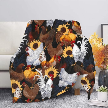 Joycorners Rooster Chickens Sunflower Pattern 3D Printed Blanket