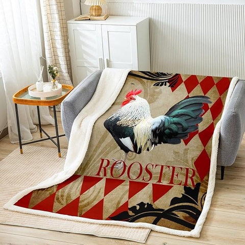 Joycorners Rooster Chickens Vintage 3D Printed Blanket