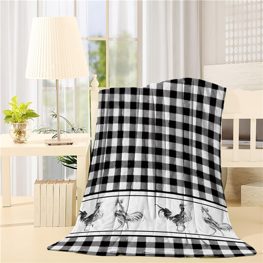 Joycorners Rooster Chickens Checkerboard Pattern Blanket