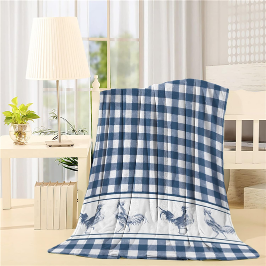 Joycorners Rooster Chickens Checkerboard Pattern Blanket