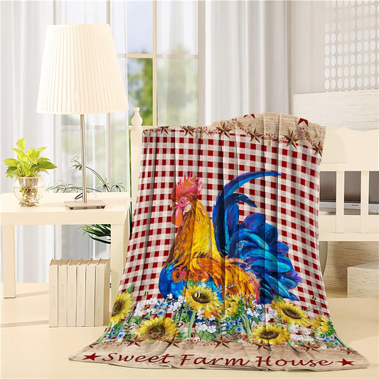 Joycorners Rooster Chickens Sweet Farm House Blanket