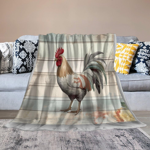 Joycorners Rooster Chickens White Wood Pattern Blanket