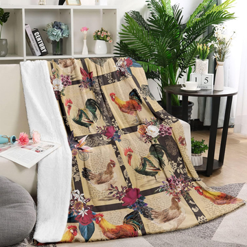 Joycorners Rooster Chickens Letters & Flower Pattern Blanket