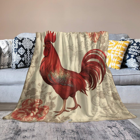 Joycorners Red Rooster Chickens Flower Painting Pattern Blanket