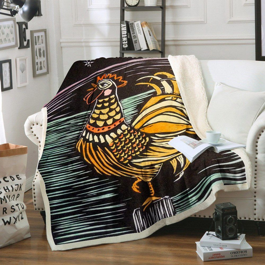 Joycorners Rooster Chickens Illustration Art Printed Blanket