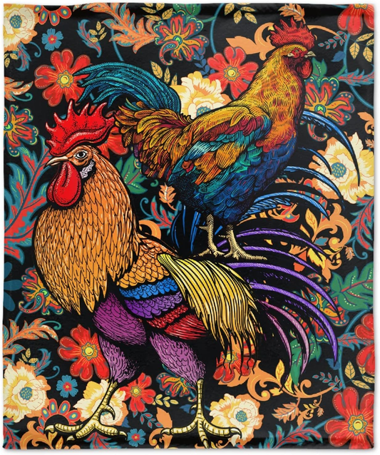 Joycorners Rooster Chickens Flower Painting 3D Printed Blanket