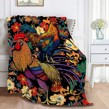 Joycorners Rooster Chickens Flower Painting 3D Printed Blanket