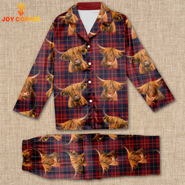 Joycorners Highland Cattle Tartan Pattern Pajamas