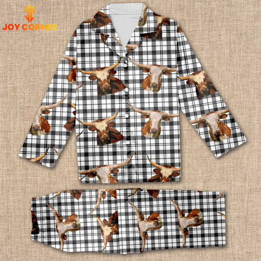 Joycorners Texas Longhorn Cattle Tartan Pattern Pajamas