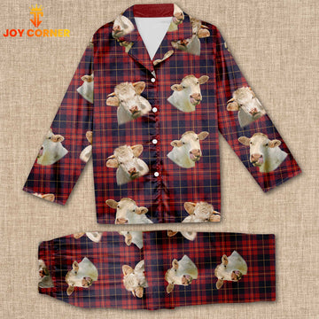Joycorners Charolais Cattle Tartan Pattern Pajamas