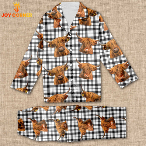 Joycorners Highland Cattle Tartan Pattern Pajamas