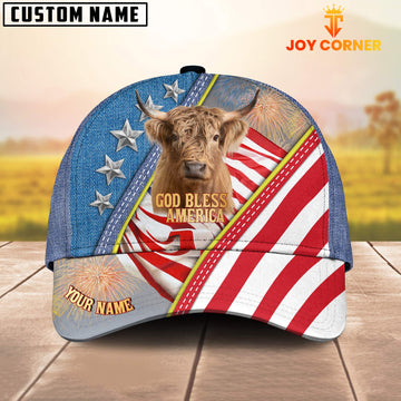 Joycorners Highland Cattle Blue Denim Pattern Customized Name Cap