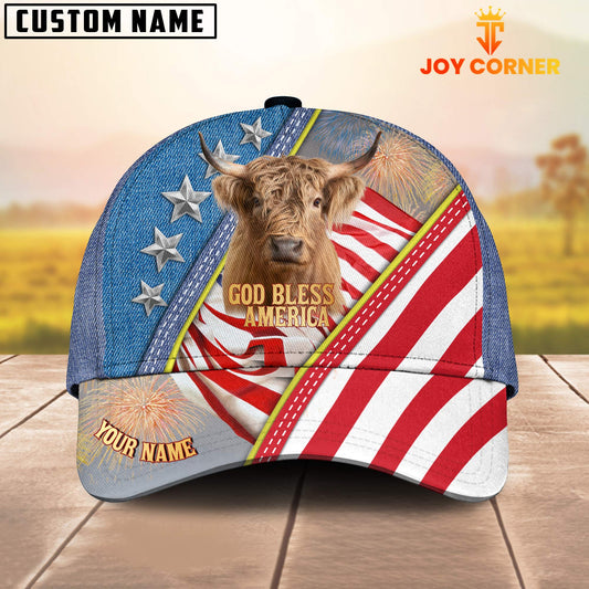 Joycorners Highland Cattle Blue Denim Pattern Customized Name Cap