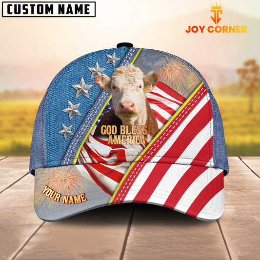 Joycorners Hereford Cattle Blue Denim Pattern Customized Name Cap