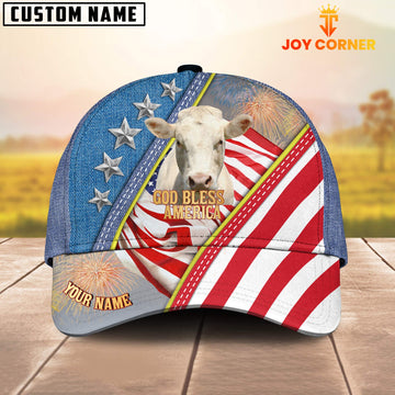 Joycorners Charolais Cattle Blue Denim Pattern Customized Name Cap