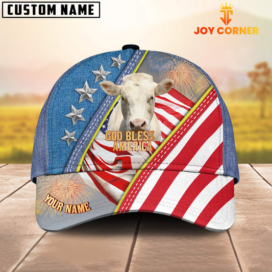 Joycorners Charolais Cattle Blue Denim Pattern Customized Name Cap