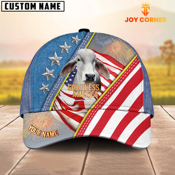 Joycorners Brahman Cattle Blue Denim Pattern Customized Name Cap