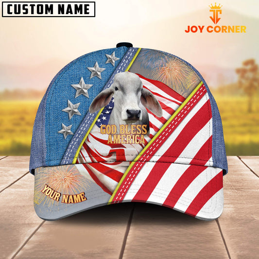 Joycorners Brahman Cattle Blue Denim Pattern Customized Name Cap