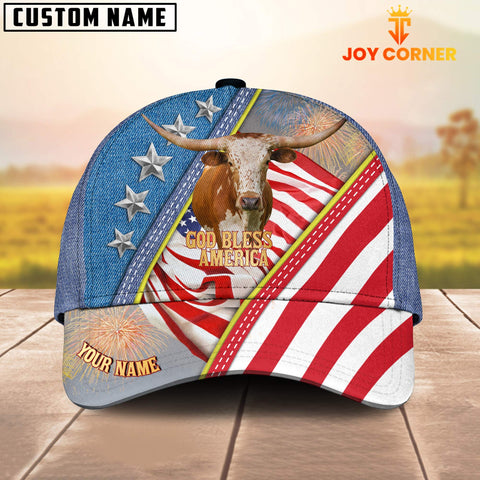 Joycorners Texas Longhorn Blue Denim Pattern Customized Name Cap