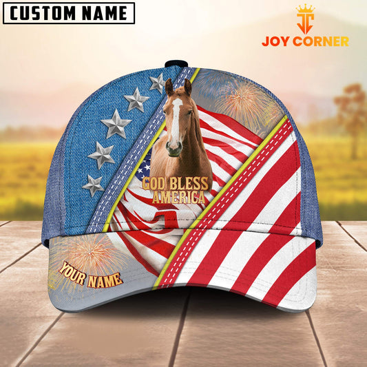 Joycorners Horse Blue Denim Pattern Customized Name Cap