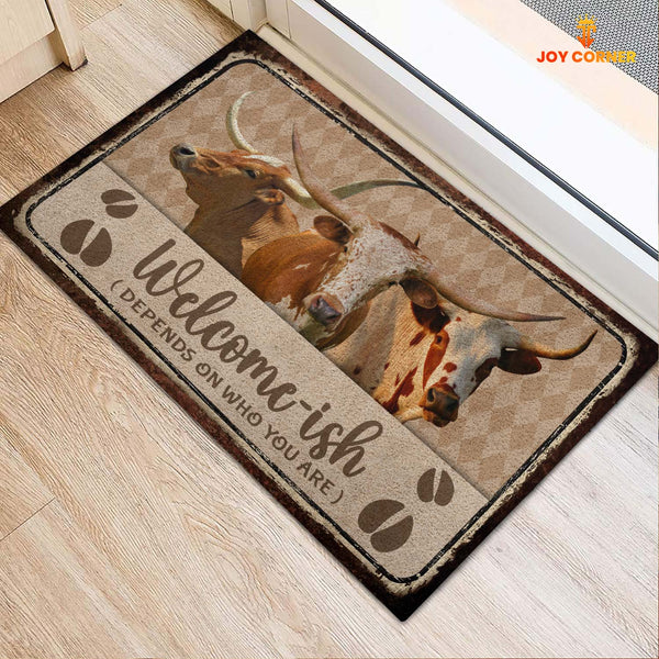 Joycorners Texas Longhorn Cattle Welcome-ish Doormat