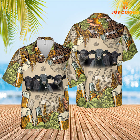 Joy Corners Funny Black Angus Cattle Beer Pattern Hawaiian Shirt