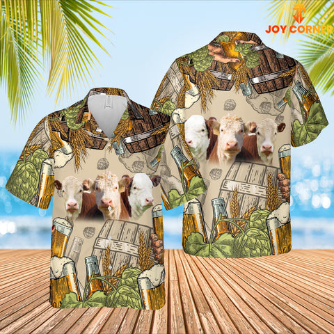 Joy Corners Funny Hereford Cattle Beer Pattern Hawaiian Shirt