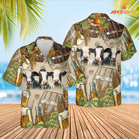 Joy Corners Funny Holstein Cattle Beer Pattern Hawaiian Shirt