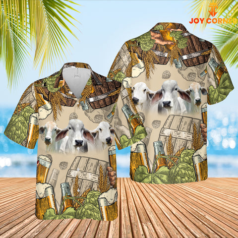 Joy Corners Funny Brahman Cattle Beer Pattern Hawaiian Shirt