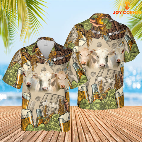Joy Corners Funny Charolais Cattle Beer Pattern Hawaiian Shirt