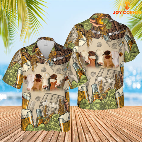 Joy Corners Funny Simmental Cattle Beer Pattern Hawaiian Shirt