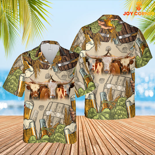 Joy Corners Funny Texas Longhorn Beer Pattern Hawaiian Shirt