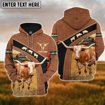 Joycorners Texas Longhorn Brown Pattern Custom Name Shirts