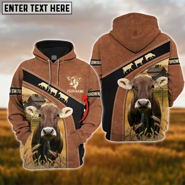 Joycorners Brown Swiss Cattle Brown Pattern Custom Name Shirts