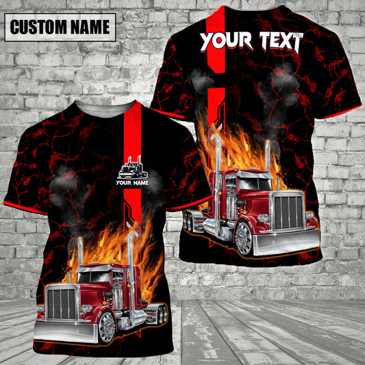 Joycorners Truck On Flame Pattern Personalized Name Shirt For Truck Driver