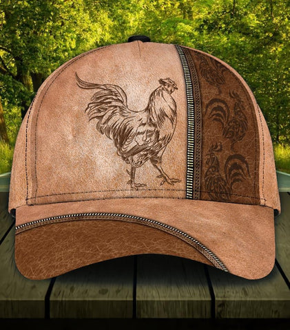 Joycorners Chickens Rooster Brown Leather Pattern Cap