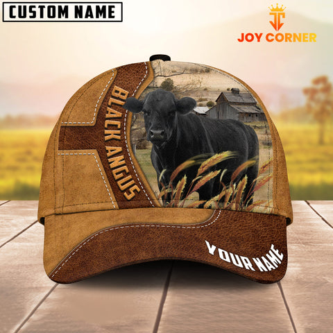 Joycorners Black Angus Customized Name Brown Leather Pattern Cap