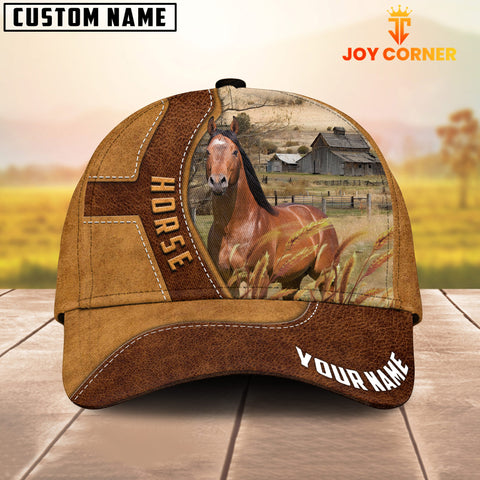 Joycorners Horse Customized Name Brown Leather Pattern Cap