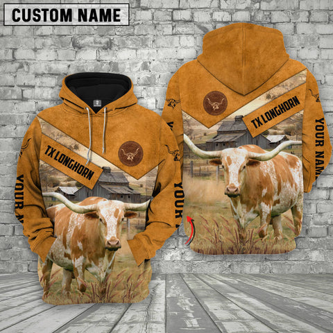 Joycorners Farm Texas Longhorn Cattle Custom Name Printed Shirts