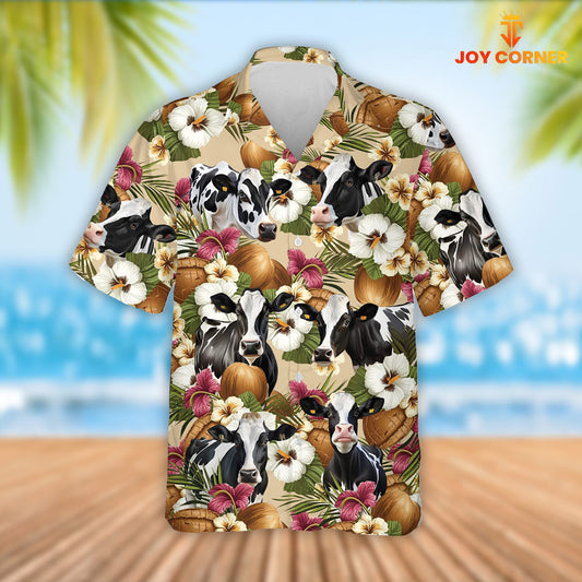 Joy Corners Holstein Cattle Coconut Tropical Flowers Hawaiian Shirt