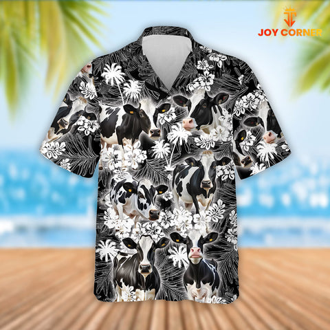 Joy Corners Holstein Cattle Palm Tree Pattern Hawaiian Shirt