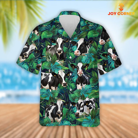 Joy Corners Holstein Cattle Tropical Leaves Hawaiian Shirt
